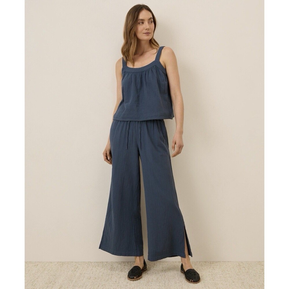 Pact Womens M Organic Cotton Coastal Double Gauze Split Hem Pant & Tank Top Set - Picture 2 of 16
